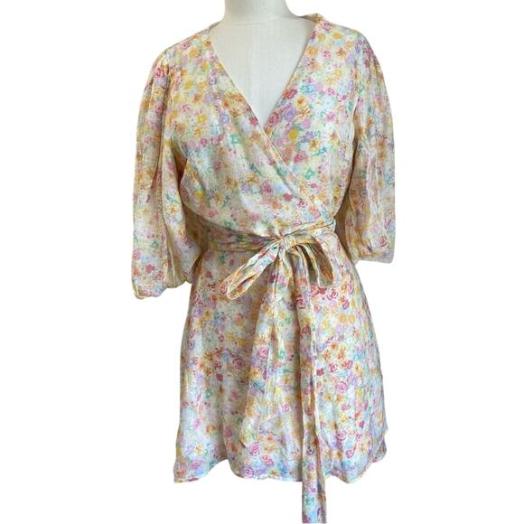 MINKPINK Elvire Floral Romantic Wrap Print Mini Dress Size X-Large - Picture 1 of 13